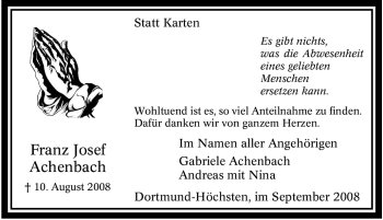 Traueranzeige von Franz Josef Achenbach von Tageszeitung
