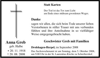 Traueranzeige von Anna Greb von Tageszeitung