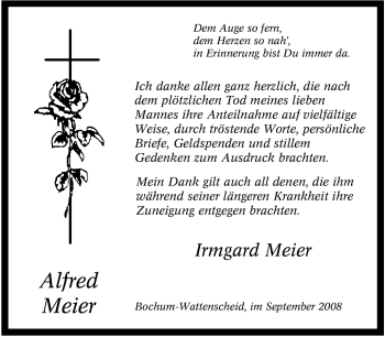 Traueranzeige von Alfred Meier von Tageszeitung