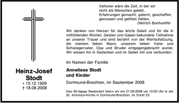 Traueranzeige von Heinz-Josef Stodt von Tageszeitung