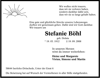Traueranzeige von Stefanie Böhl von Tageszeitung