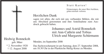 Traueranzeige von Hedwig Bonnekoh von Tageszeitung