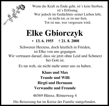 Traueranzeige von Elke Gbiorczyk von Tageszeitung