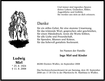 Traueranzeige von Ludwig Mirl von Tageszeitung