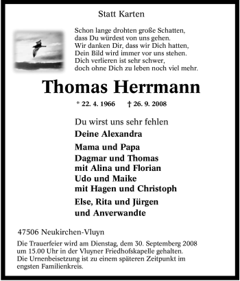 Traueranzeige von Thomas Herrmann von Tageszeitung