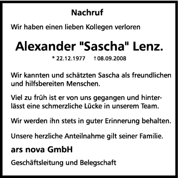 Traueranzeige von Alexander 