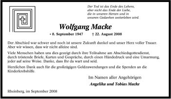 Traueranzeige von Wolfgang Macke von Tageszeitung