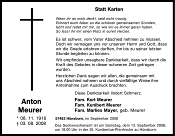 Traueranzeige von Anton Meurer von Tageszeitung
