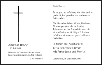 Traueranzeige von Andreas Brode von Tageszeitung