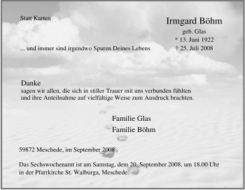 Traueranzeige von Irmgard Böhm von Tageszeitung