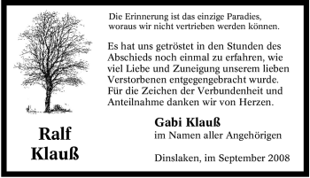 Traueranzeige von Ralf Klauß von Tageszeitung