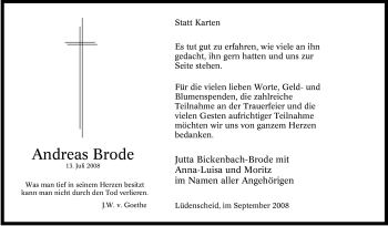 Traueranzeige von Andreas Brode von Tageszeitung