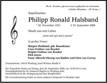 Traueranzeige von Philipp Ronald Halsband von Tageszeitung