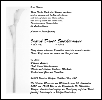 Traueranzeige von Ingrid David-Spickermann von Tageszeitung