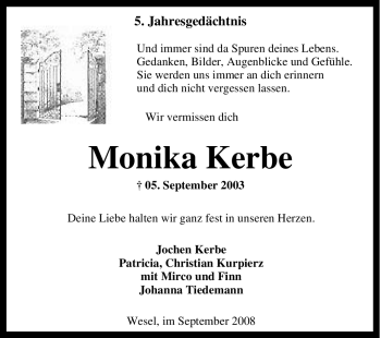 Traueranzeige von Monika Kerbe von Tageszeitung