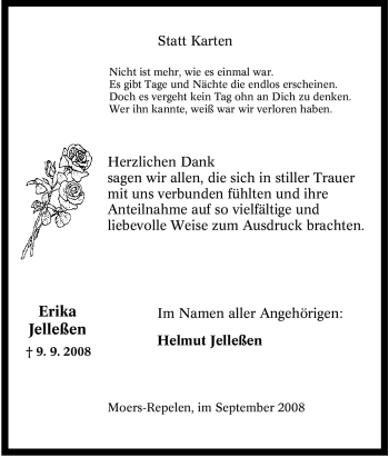 Traueranzeige von Erika Jelleßen von Tageszeitung