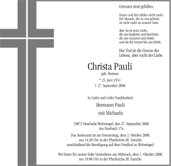 Traueranzeige von Christa Pauli von Tageszeitung
