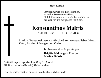 Traueranzeige von Konstantinos Makris von Tageszeitung
