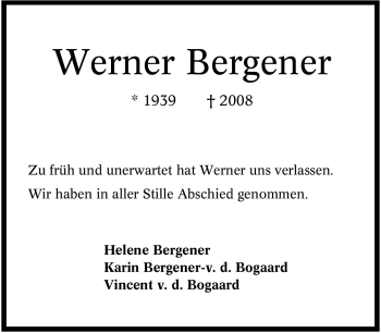 Traueranzeige von Werner Bergener von Tageszeitung