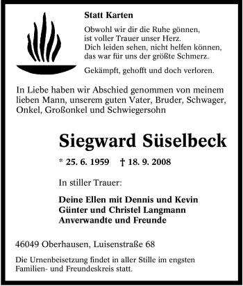Traueranzeige von Siegward Süselbeck von Tageszeitung