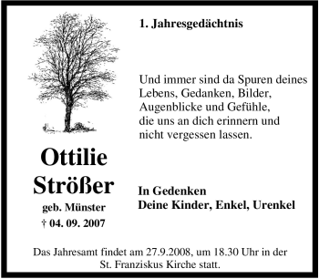 Traueranzeige von Ottilie Strößer von Tageszeitung