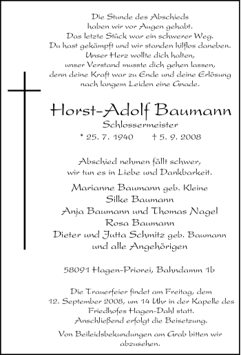 Traueranzeige von Horst-Adolf Baumann von Tageszeitung