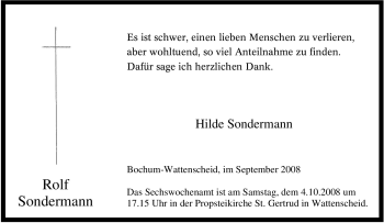 Traueranzeige von Rolf Sondermann von Tageszeitung