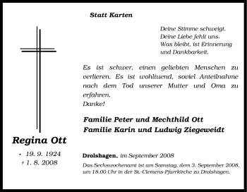 Traueranzeige von Regina Ott von Tageszeitung