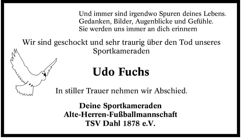  Traueranzeige für Udo Fuchs vom 16.09.2008 aus Tageszeitung