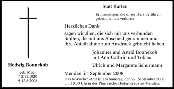 Traueranzeige von Hedwig Bonnekoh von Tageszeitung