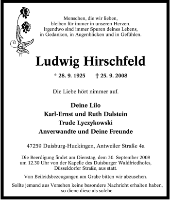 Traueranzeige von Ludwig Hirschfeld von Tageszeitung