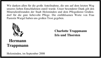 Traueranzeige von Hermann Trappmann von Tageszeitung
