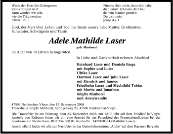 Traueranzeige von Adele Mathilde Laser von Tageszeitung