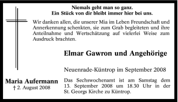 Traueranzeige von Maria Aufermann von Tageszeitung