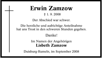 Traueranzeige von Erwin Zamzow von Tageszeitung