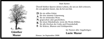 Traueranzeige von Günther Mazur von Tageszeitung
