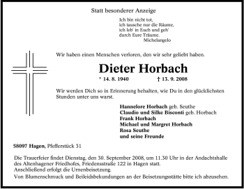 Traueranzeige von Dieter Horbach von Tageszeitung
