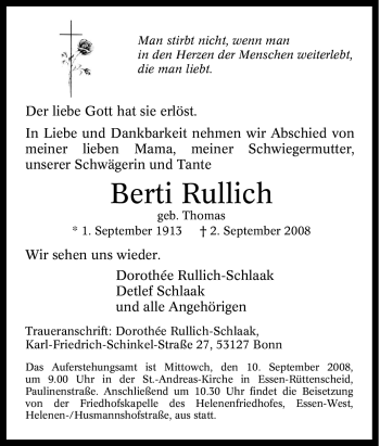 Traueranzeige von Berti Rullich von Tageszeitung