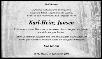 Traueranzeige von Karl-Heinz Jansen von Tageszeitung