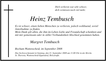 Traueranzeige von Heinz Tembusch von Tageszeitung