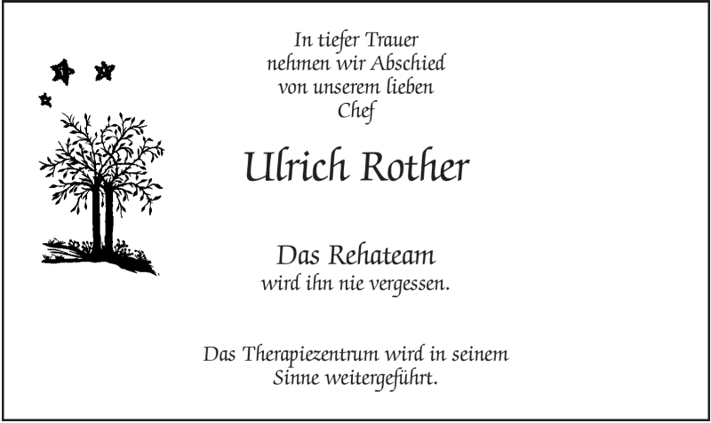  Traueranzeige für Ulrich Rother vom 27.09.2008 aus Tageszeitung