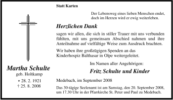 Traueranzeige von Martha Schulte von Tageszeitung