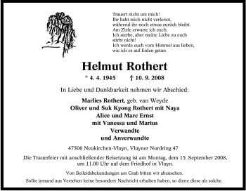 Traueranzeige von Helmut Rothert von Tageszeitung