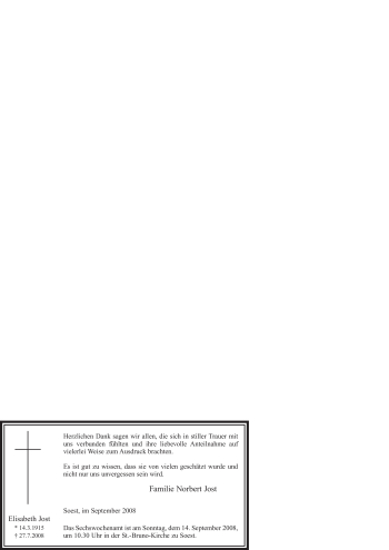 Traueranzeige von Elisabeth Jost von Tageszeitung