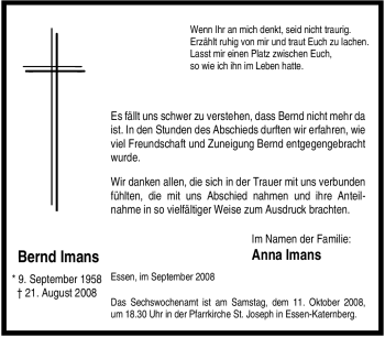 Traueranzeige von Bernd Imans von Tageszeitung