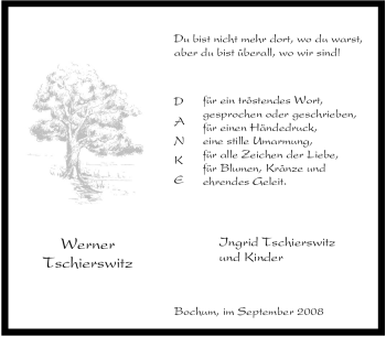 Traueranzeige von Werner Tschierswitz von Tageszeitung