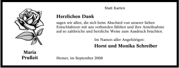 Traueranzeige von Maria Prußeit von Tageszeitung