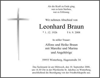 Traueranzeige von Leonhard Braun von Tageszeitung