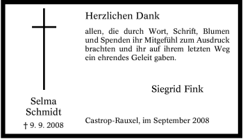 Traueranzeige von Selma Schmidt von Tageszeitung