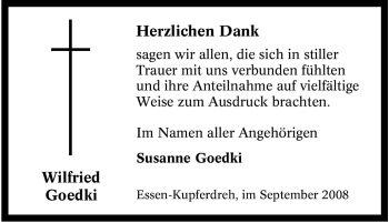 Traueranzeige von Wilfried Goedki von Tageszeitung